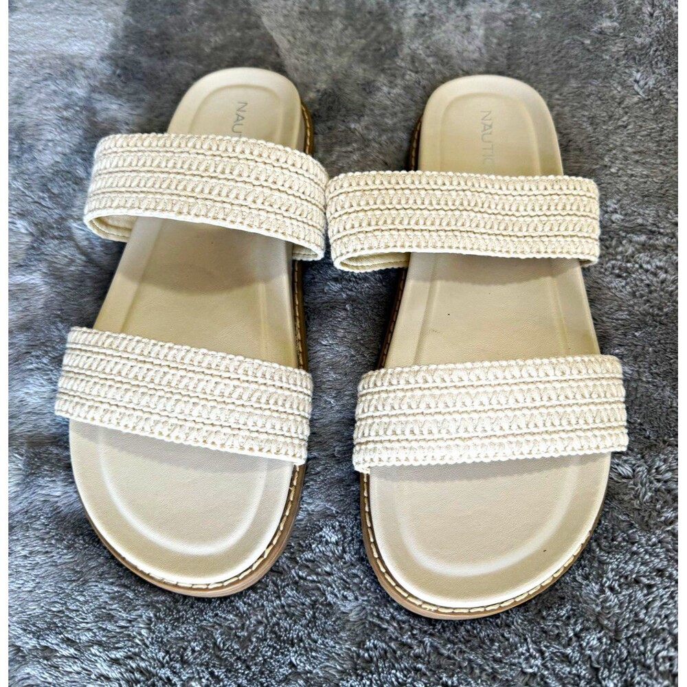 Nautica Women’s Beige 2-Strap Slide Sandals Textile Upper US 10 UK 8